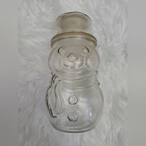 Vintage Libbey Clear Glass Snowman Candy Jar Christmas Holiday Decor Canister